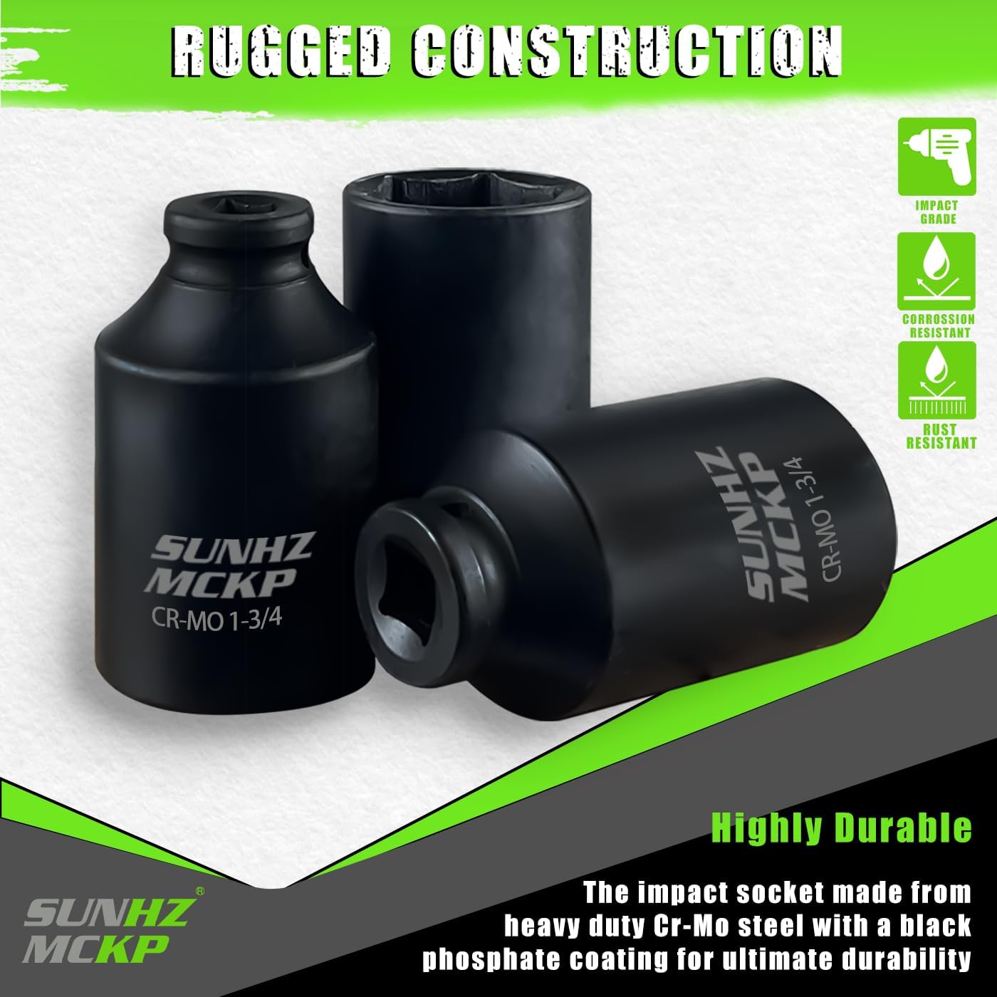 SUNHZMCKP 1/2 Inch Drive Impact Socket, SAE 1-3/4 In Deep Socket, CR-MO, 6 Point Axle Nut Socket for Easy Removal of Axle Shaft Nuts (1-3/4)